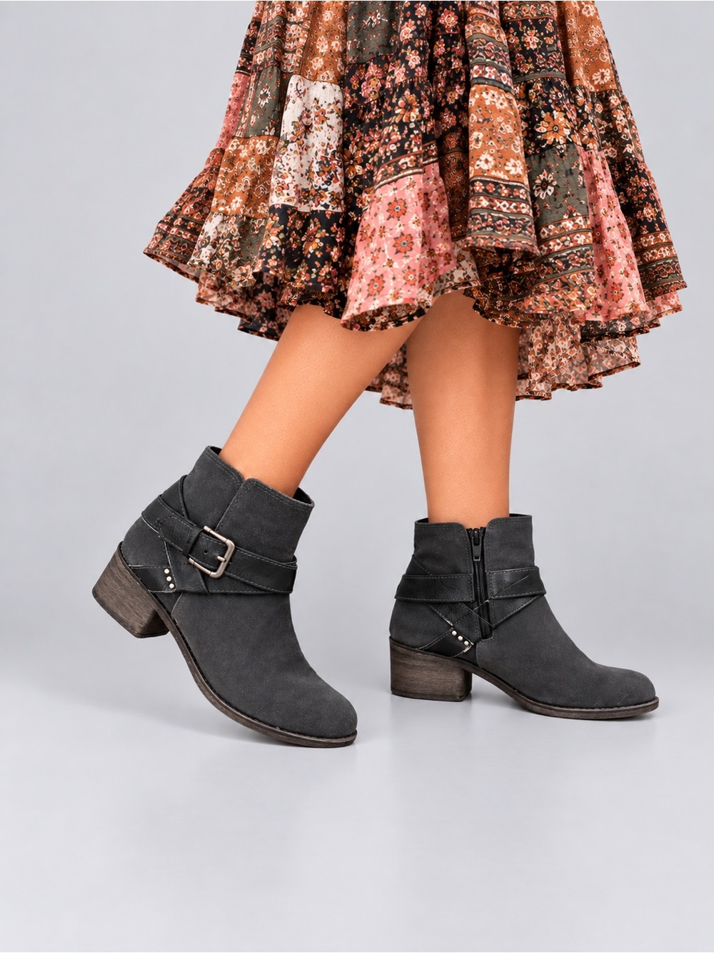 Ladies Sonoma Gray Buckle Wrap Ankle Booties